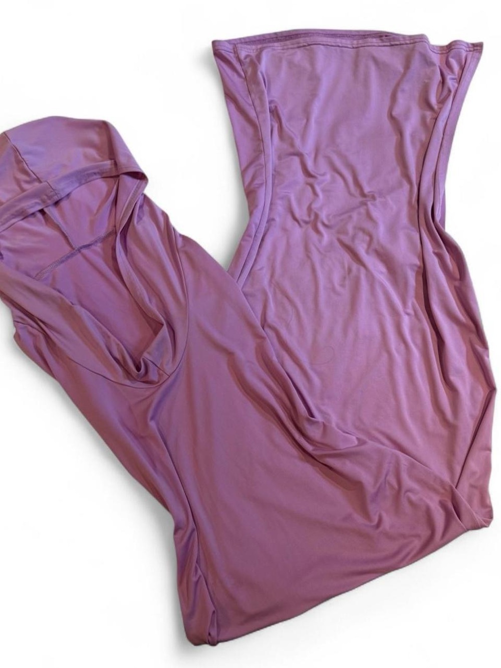 Hot Lilac Purple Cowl Neck and Open Low rise Sides with Hoodie Maxi Dress